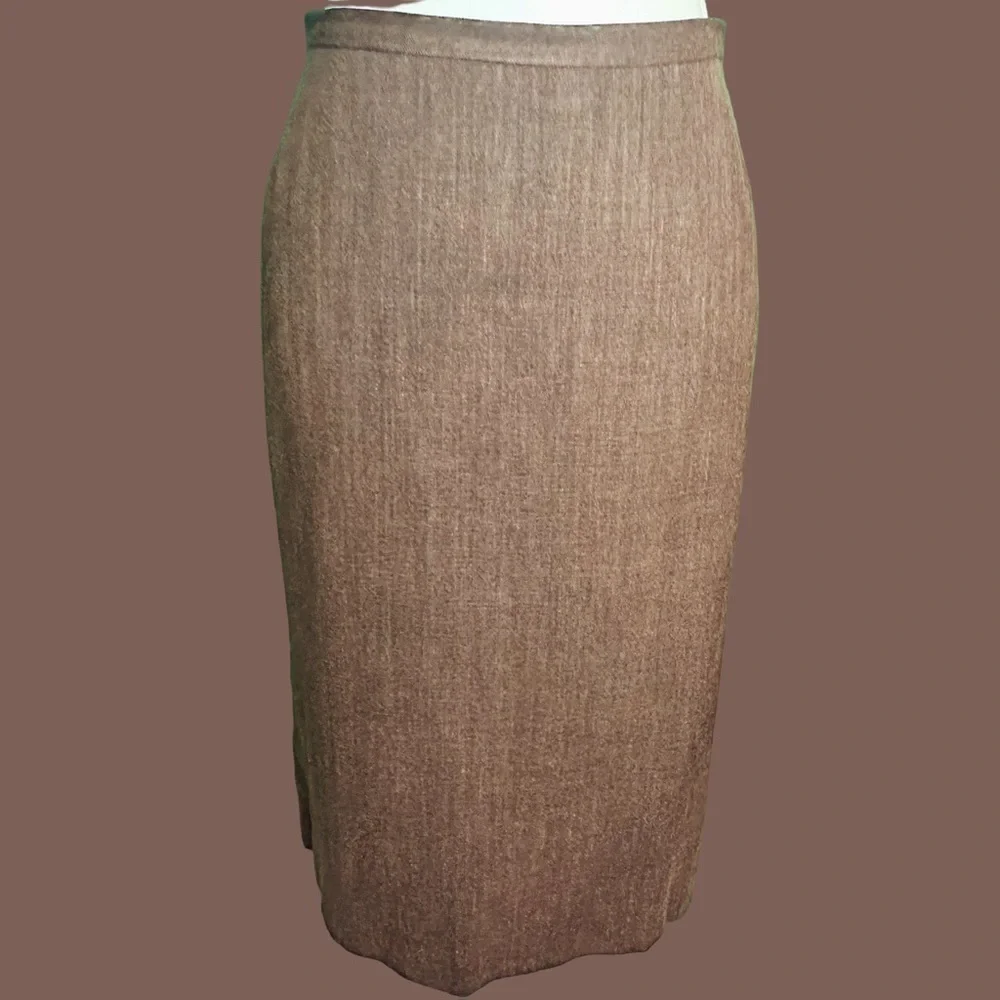 Vintage Dolce & Gabbana Brown Linen Blend Tweed Pencil Skirt IT Size 48
